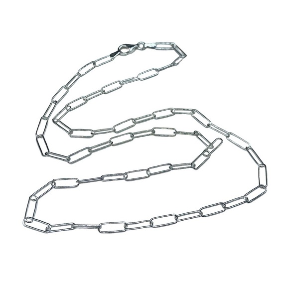 18” Sterling Silver Paperclip Chain Link Necklace Solid 925 Italy Paper Clip - Picture 1 of 10
